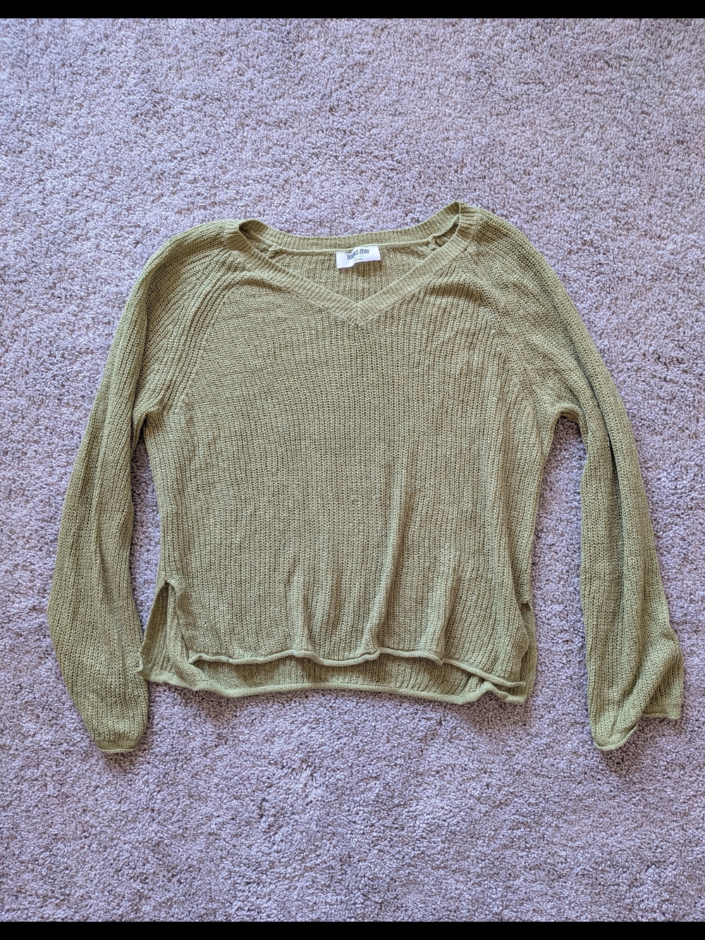 Double Zero Olive Green Open-Knit Sweater